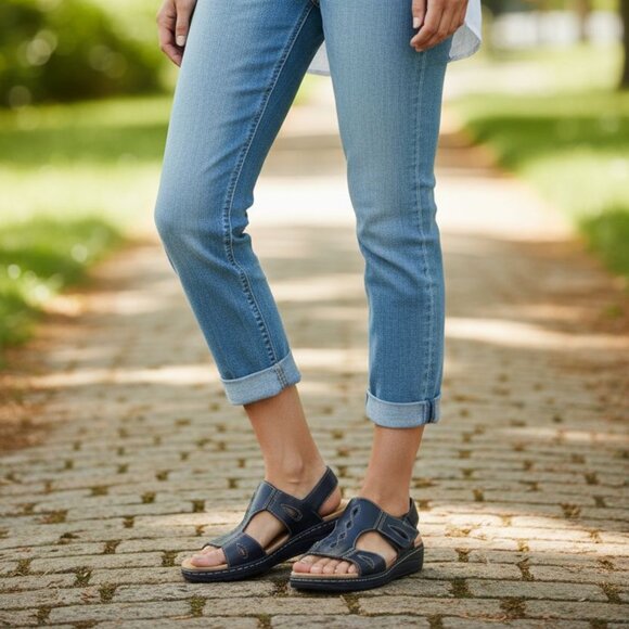 Clarks Women Navy Sandals Adjustable Velcro Strap Sz 9.5 - Picture 1 of 6